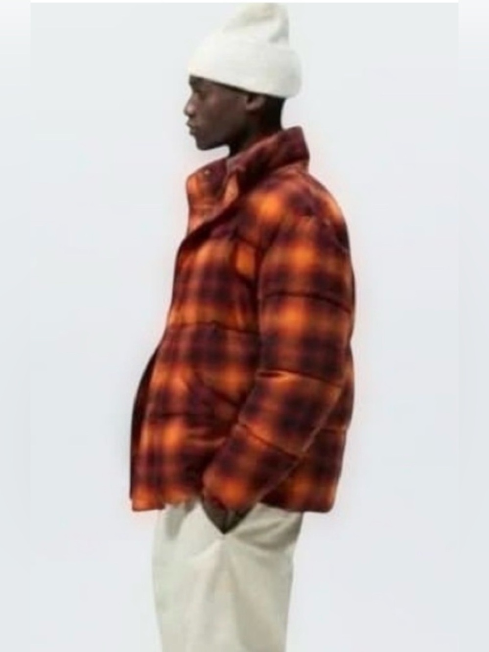 Zara Jacket Mens Plaid Puffer Flannel Orange Black, Red, Street Wear Y2K M